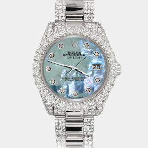 Rolex Custom Tahitian Blue 7.2ct Diamonds Stainless Steel Datejust 178240 Automatic Women's Wristwatch 31mm