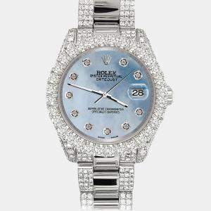 Rolex Custom Sky Blue 7.2ct Diamonds Stainless Steel Datejust 178240 Automatic Women's Wristwatch 31mm
