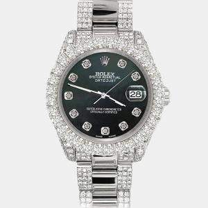 Rolex datejust 31mm pave 7.2ct iced diamond black mop Wristwatch 178240