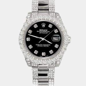 Rolex datejust 31mm pave 7.2ct iced diamond black Wristwatch 178240