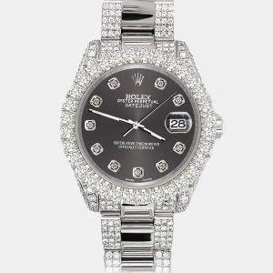Rolex datejust 31mm pave 7.2ct iced diamond rhodium gray Wristwatch 178240