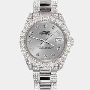 Rolex datejust 31mm pave 7.2ct iced diamond gray Wristwatch 178240