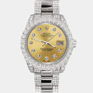 Rolex datejust 31mm pave 7.2ct iced diamond champagne Wristwatch 178240