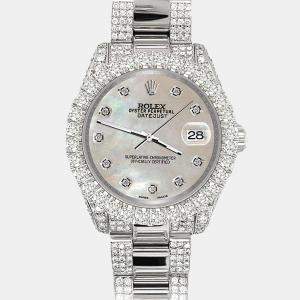 Rolex datejust 31mm pave 7.2ct iced diamond champagne mop Wristwatch 178240