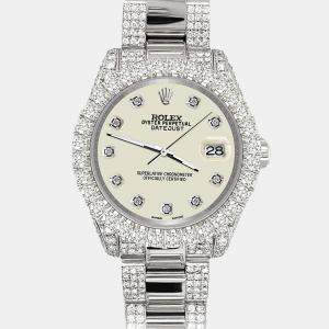 Rolex datejust 31mm pave 7.2ct iced diamond satin linen Wristwatch 178240