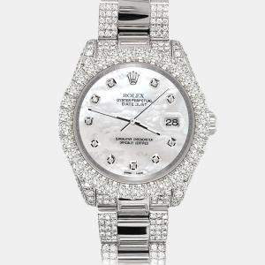 Rolex datejust 31mm 7.2ct iced out Wristwatch white mop diamond dial 178240