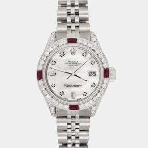 Rolex Custom White MOP Diamond Stainless Steel Datejust Automatic Women's Wristwatch 26 mm