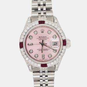 Rolex Custom Pink Diamond Stainless Steel Datejust Automatic Women's Wristwatch 26 mm