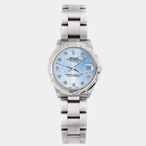 Rolex Custom Blue Diamond Stainless Steel Datejust 78240 Automatic Women's Wristwatch 31 mm