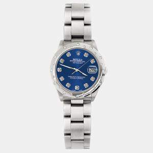 Rolex Custom Cobalt Blue Diamond Stainless Steel Datejust 78240 Automatic Women's Wristwatch 31 mm