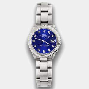 Rolex Custom Navy Blue Diamond Stainless Steel Datejust 78240 Automatic Women's Wristwatch 31 mm