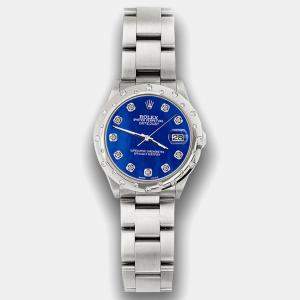 Rolex Custom Royal Blue Diamond Stainless Steel Datejust 78240 Automatic Women's Wristwatch 31 mm