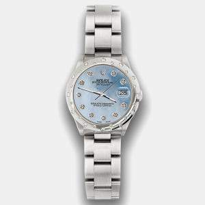 Rolex Custom Sky Blue MOP Diamond Stainless Steel Datejust 78240 Automatic Women's Wristwatch 31 mm
