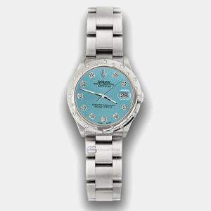 Rolex Custom Turquoise Diamond Stainless Steel Datejust 78240 Automatic Women's Wristwatch 31 mm