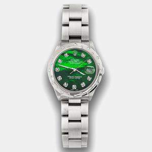 Rolex Custom Emerald Green MOP Diamond Stainless Steel Datejust 78240 Automatic Women's Wristwatch 31 mm