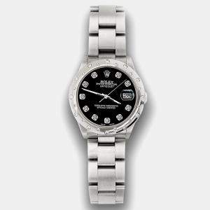 Rolex Custom Black Diamond Stainless Steel Datejust 78240 Automatic Women's Wristwatch 31 mm