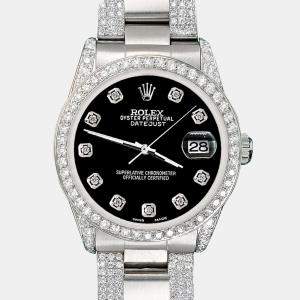 Rolex Custom Black 3.5ct Diamond Stainless Steel Datejust Automatic Women's Wristwatch 31 mm