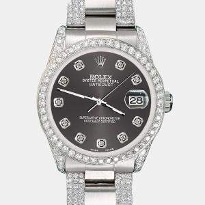 Rolex Custom Rhodium Grey 3.5ct Diamond Stainless Steel Datejust Automatic Women's Wristwatch 31 mm
