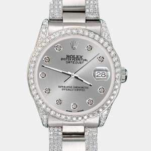 Rolex Custom Grey 3.5ct Diamond Stainless Steel Datejust Automatic Women's Wristwatch 31 mm
