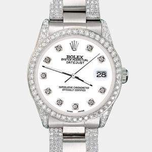 Rolex Custom White 3.5ct Diamond Stainless Steel Datejust Automatic Women's Wristwatch 31 mm
