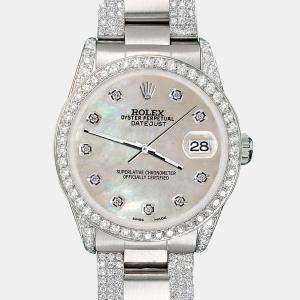 Rolex Custom Champagne MOP 3.5ct Diamond Stainless Steel Datejust Automatic Women's Wristwatch 31 mm