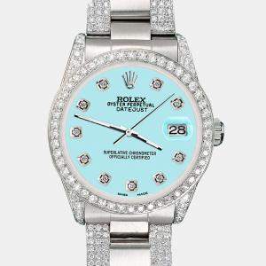 Rolex Custom Aqua Blue 3.5ct Diamond Stainless Steel Datejust Automatic Women's Wristwatch 31 mm