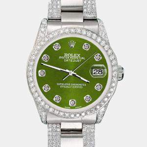 Rolex Custom Royal Green 3.5ct Diamond Stainless Steel Datejust Automatic Women's Wristwatch 31 mm