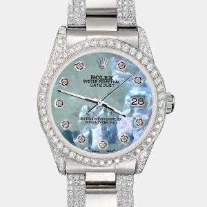 Rolex Custom Tahitian Blue MOP 3.5ct Diamond Stainless Steel Datejust Automatic Women's Wristwatch 31 mm