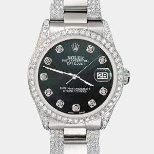 Rolex Custom Black MOP 3.5ct Diamond Stainless Steel Datejust Automatic Women's Wristwatch 31 mm