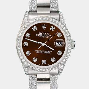 Rolex Custom Chocolate 3.5ct Diamond Stainless Steel Datejust Automatic Women's Wristwatch 31 mm