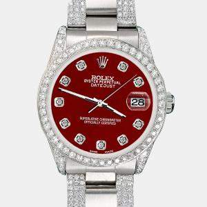 Rolex Custom Imperial Red 3.5ct Diamond Stainless Steel Datejust Automatic Women's Wristwatch 31 mm