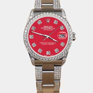 Rolex Custom Scarlet Red 3.5ct Diamond Stainless Steel Datejust Automatic Women's Wristwatch 31 mm