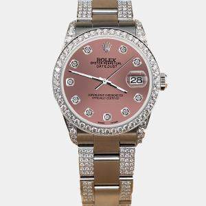 Rolex Custom Salmon 3.5ct Diamond Stainless Steel Datejust Automatic Women's Wristwatch 31 mm