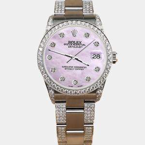 Rolex Custom Pink 3.5ct Diamond Stainless Steel Datejust Automatic Women's Wristwatch 31 mm
