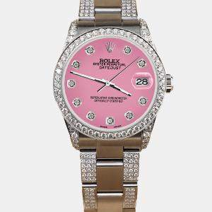 Rolex Custom Pink 3.5ct Diamond Stainless Steel Datejust Automatic Women's Wristwatch 31 mm