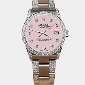 Rolex Custom Orchid Pink 3.5ct Diamond Stainless Steel Datejust Automatic Women's Wristwatch 31 mm