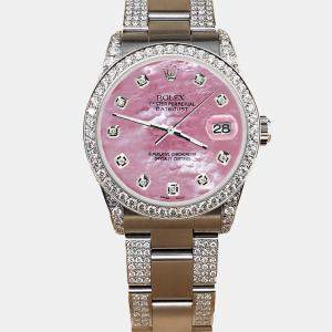 Rolex Custom Pink MOP 3.5ct Diamond Stainless Steel Datejust Automatic Women's Wristwatch 31 mm