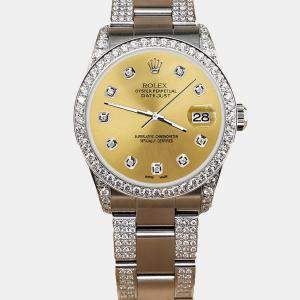 Rolex Custom Champagne 3.5ct Diamond Stainless Steel Datejust Automatic Women's Wristwatch 31 mm