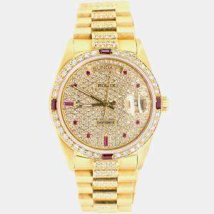 Rolex Custom  Diamond 18K Yellow Gold Day-Date  Automatic Men's Wristwatch 36mm