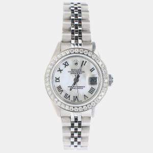 Rolex Custom White MOP Diamond Stainless Steel Datejust  Automatic Women's Wristwatch 26MM