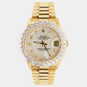 Rolex Custom White MOP Diamond 18K Yellow Gold President Datejust  Automatic Women's Wristwatch 31mm