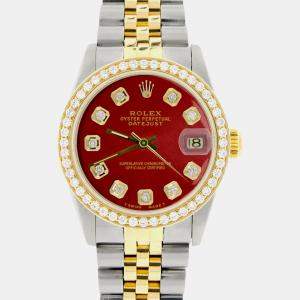 Rolex Custom Imperial Red Diamond 18K Yellow Gold Stainless Steel Datejust  Automatic Women's Wristwatch 31mm