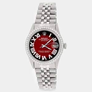 Rolex Custom Red Diamond Stainless Steel Datejust  Automatic Men's Wristwatch 36MM