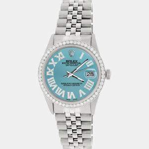 Rolex Datejust 36MM Automatic Stainless Steel Watch w/ Turquoise Roman Dial & Diamond Bezel