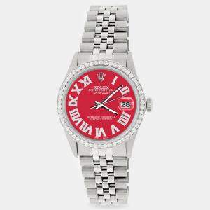 Rolex Custom Scarlet Red Diamond Stainless Steel Datejust  Automatic Men's Wristwatch 36MM