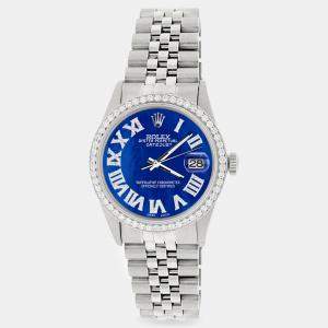 Rolex Custom Royal Blue MOP Diamond Stainless Steel Datejust  Automatic Men's Wristwatch 36MM