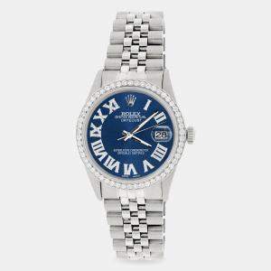 Rolex Custom Blue Diamond Stainless Steel Datejust  Automatic Men's Wristwatch 36MM