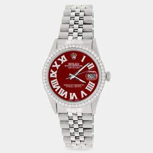 Rolex Custom Imperial Red Diamond Stainless Steel Datejust  Automatic Men's Wristwatch 36MM