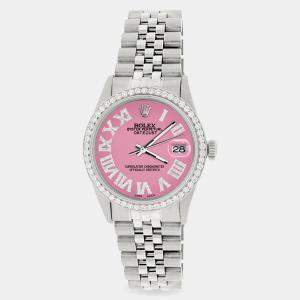 Rolex Custom Pink Diamond Stainless Steel Datejust  Automatic Men's Wristwatch 36MM