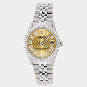 Rolex Custom Champagne Diamond Stainless Steel Datejust  Automatic Men's Wristwatch 36MM